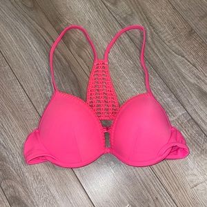 Hot pink bathing suit top.